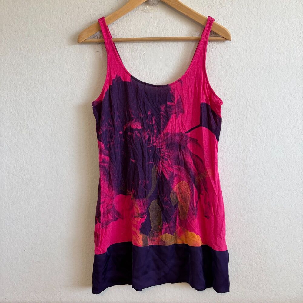 EXPRESS Dreamweight Cotton Vintage Y2K Pink Purple Tropical Tank Top Womens M
